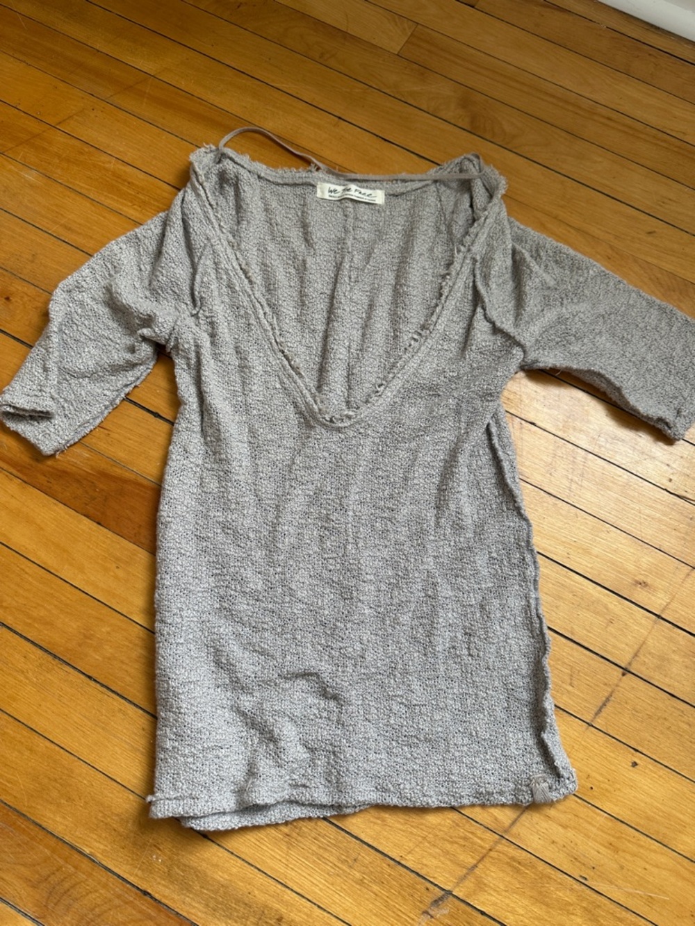 We The Free Gray Knit Deep V Top
